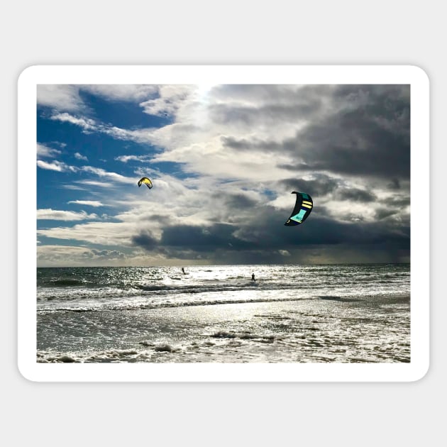 Kite Surfing on a Windy Day Sticker by ephotocard